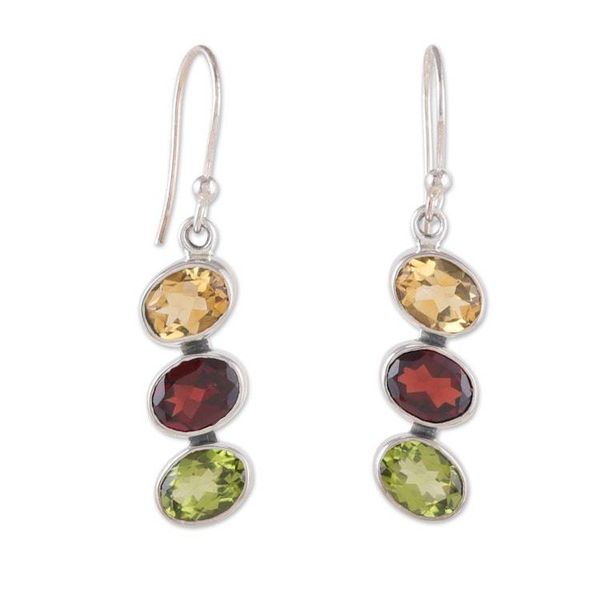 Alternate image for Six-Carat Multi-Gemstone Dangle Earrings with Oval Jewels Color Stairs