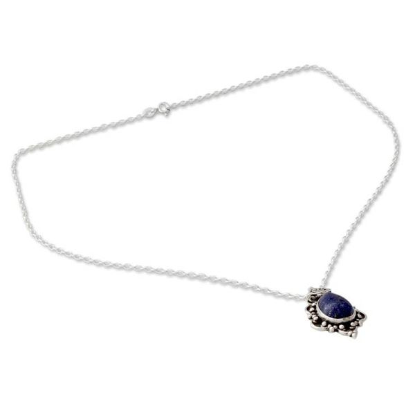 Alternate image for Silver Pendant Necklace with Lapis Lazuli Cabochon Royal Crown