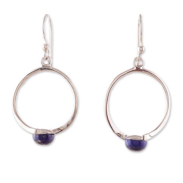 Alternate image for Minimalist Round Dangle Earrings with Lapis Lazuli Cabochons True Moon