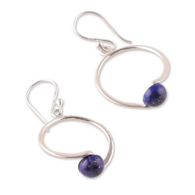 Alternate image for Minimalist Round Dangle Earrings with Lapis Lazuli Cabochons True Moon