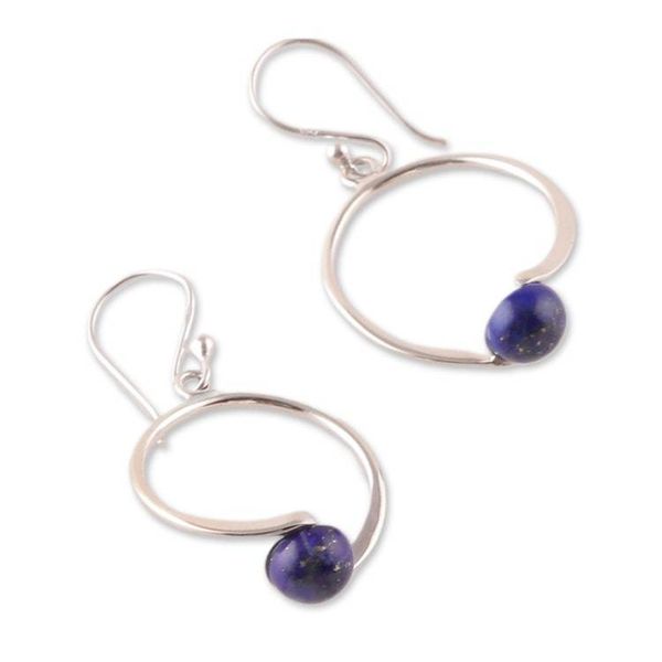 Alternate image for Minimalist Round Dangle Earrings with Lapis Lazuli Cabochons True Moon