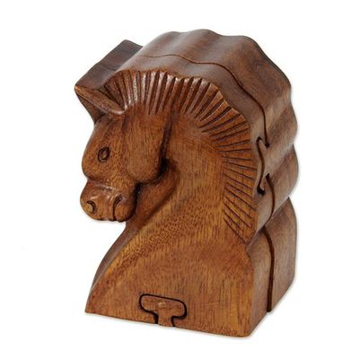 Alternate image for Hand Carved Balinese Wood Puzzle Box Sumba Horse