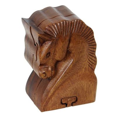 Alternate image for Hand Carved Balinese Wood Puzzle Box Sumba Horse
