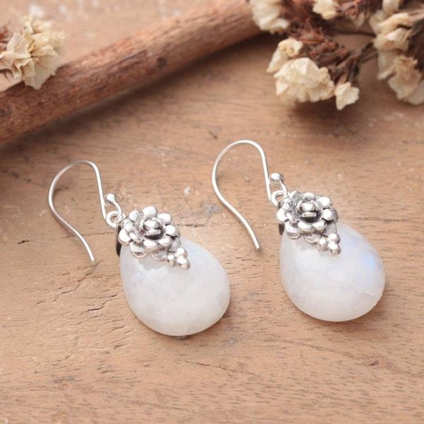 Alternate image for Rose-Inspired Natural Rainbow Moonstone Dangle Earrings Misty Liaison