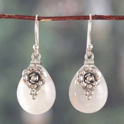Alternate image for Rose-Inspired Natural Rainbow Moonstone Dangle Earrings Misty Liaison