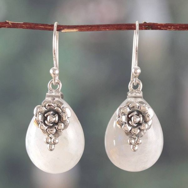 Alternate image for Rose-Inspired Natural Rainbow Moonstone Dangle Earrings Misty Liaison