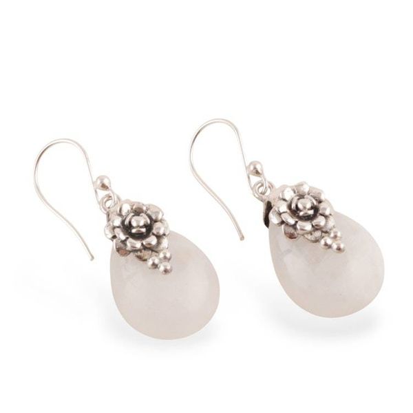 Alternate image for Rose-Inspired Natural Rainbow Moonstone Dangle Earrings Misty Liaison