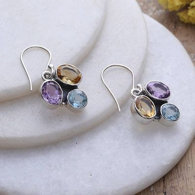 Alternate image for Polished Seven-Carat Multi-Gemstone Dangle Earrings Divine Essences