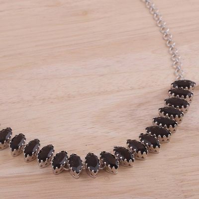 Alternate image for Rhodium Plated Smoky Quartz Pendant Necklace from India Rich Sparkle
