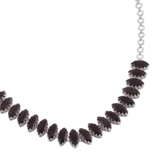 Alternate image for Rhodium Plated Smoky Quartz Pendant Necklace from India Rich Sparkle