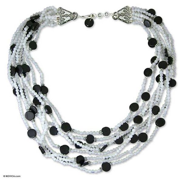Alternate image for Rainbow Moonstone and onyx strand necklace Dream of India