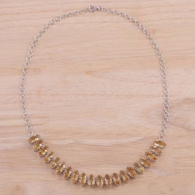 Primary image for Rhodium Plated Citrine Pendant Necklace Crafted in India Warm Sparkle