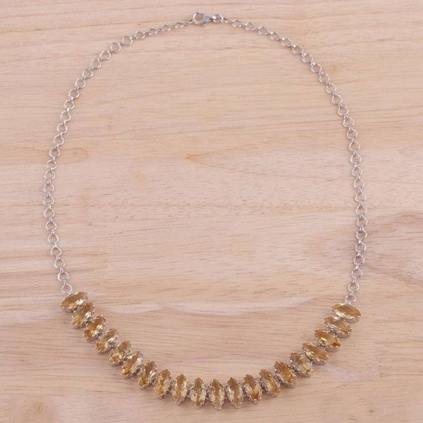 Alternate image for Rhodium Plated Citrine Pendant Necklace Crafted in India Warm Sparkle