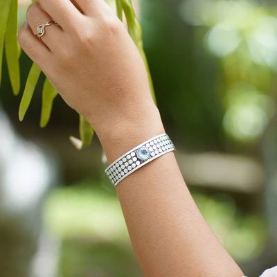 Alternate image for Balinese Blue Topaz and Sterling Silver Spiral Cuff Bracelet Blue Bubble Bath