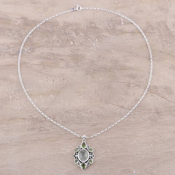 Alternate image for Peridot and Prehnite Pendant Necklace from India Glory of Green