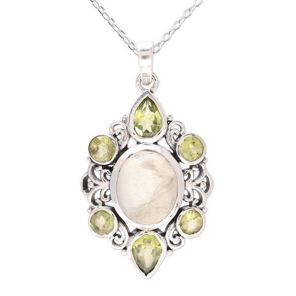 Alternate image for Peridot and Prehnite Pendant Necklace from India Glory of Green