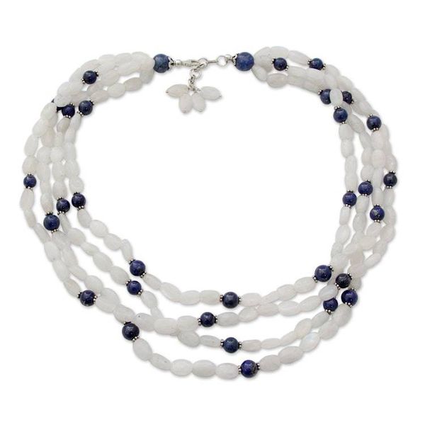 Alternate image for Rainbow Moonstone and Lapis Lazuli Strand Necklace Visionary