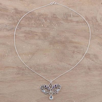 Alternate image for Handmade Amethyst and Blue Topaz Pendant Necklace from India Elegant Flutter