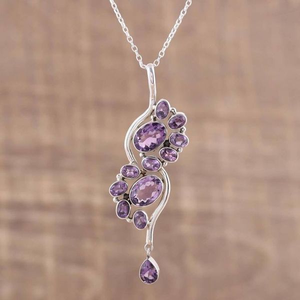 Alternate image for Amethyst and Sterling Silver Pendant Necklace from India Sparkling Spiral