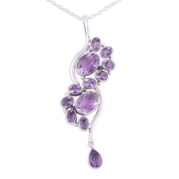 Alternate image for Amethyst and Sterling Silver Pendant Necklace from India Sparkling Spiral