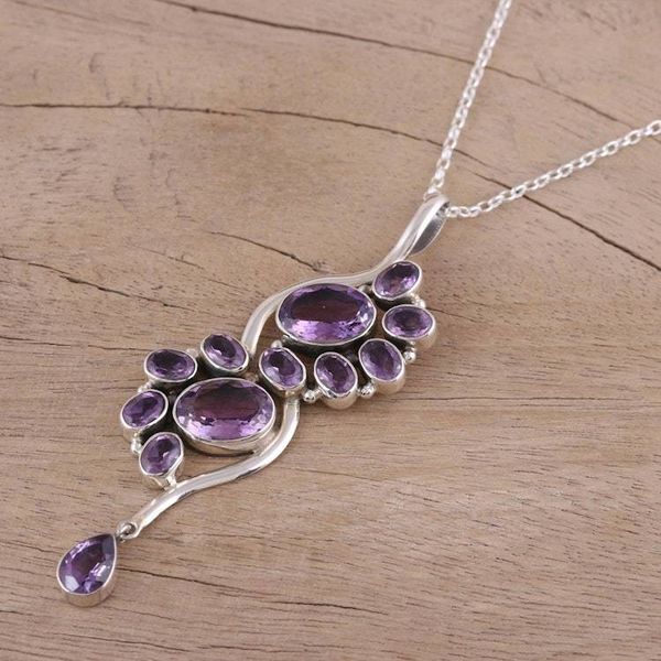 Alternate image for Amethyst and Sterling Silver Pendant Necklace from India Sparkling Spiral