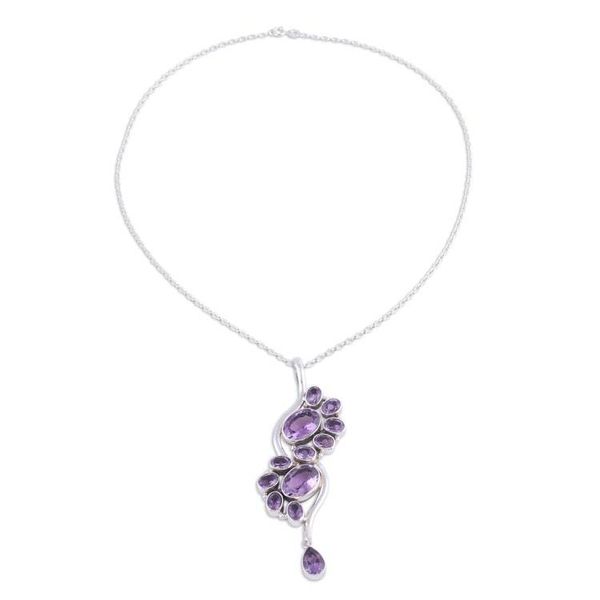 Alternate image for Amethyst and Sterling Silver Pendant Necklace from India Sparkling Spiral