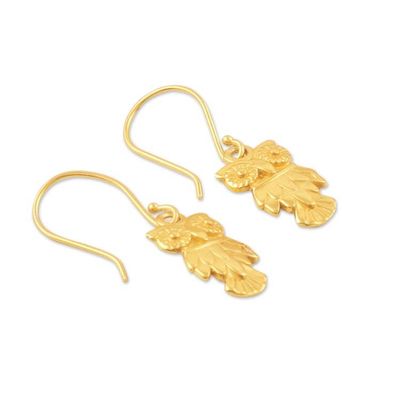 Alternate image for Polished 22k Gold-Plated Sterling Silver Owl Dangle Earrings Sage Vision