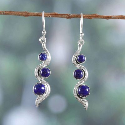 Alternate image for Modern Sterling Silver Lapis Lazuli Dangle Earrings Swirling Intellect