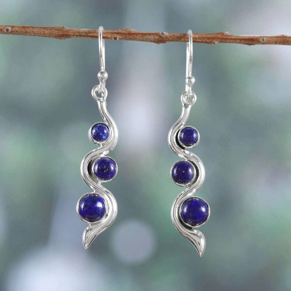 Alternate image for Modern Sterling Silver Lapis Lazuli Dangle Earrings Swirling Intellect