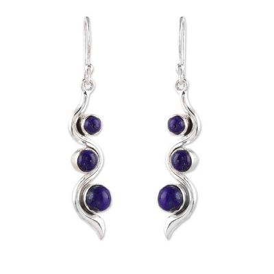 Alternate image for Modern Sterling Silver Lapis Lazuli Dangle Earrings Swirling Intellect