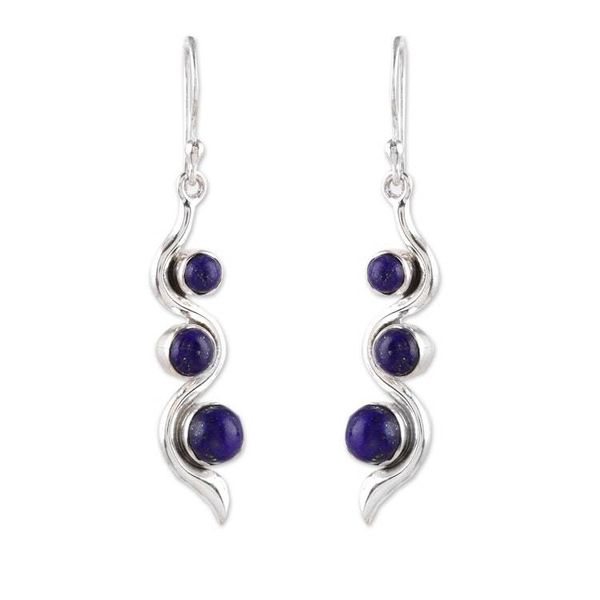 Alternate image for Modern Sterling Silver Lapis Lazuli Dangle Earrings Swirling Intellect