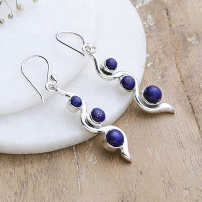 Alternate image for Modern Sterling Silver Lapis Lazuli Dangle Earrings Swirling Intellect