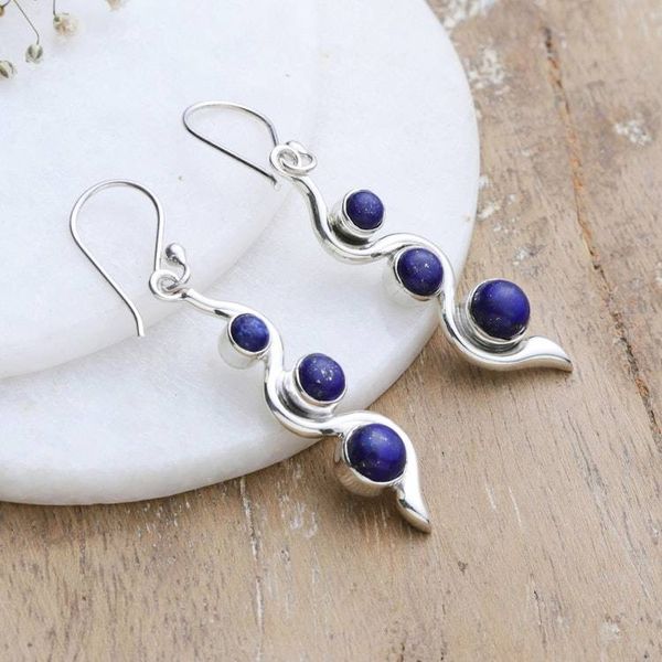 Alternate image for Modern Sterling Silver Lapis Lazuli Dangle Earrings Swirling Intellect