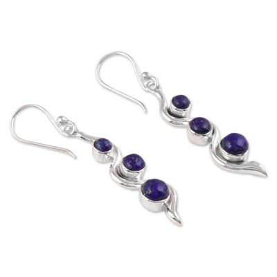 Alternate image for Modern Sterling Silver Lapis Lazuli Dangle Earrings Swirling Intellect