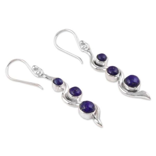 Alternate image for Modern Sterling Silver Lapis Lazuli Dangle Earrings Swirling Intellect