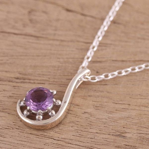 Alternate image for Amethyst and Sterling Silver Pendant Necklace from India Flower Hook