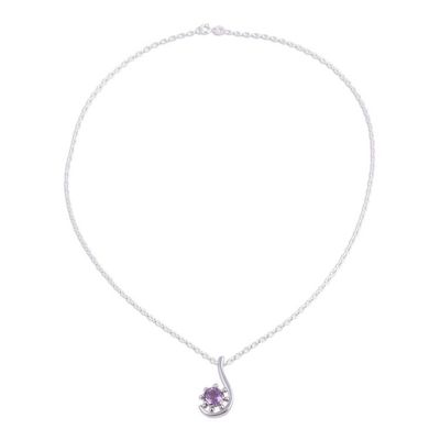 Alternate image for Amethyst and Sterling Silver Pendant Necklace from India Flower Hook
