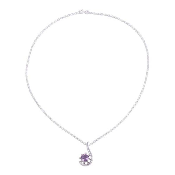 Alternate image for Amethyst and Sterling Silver Pendant Necklace from India Flower Hook