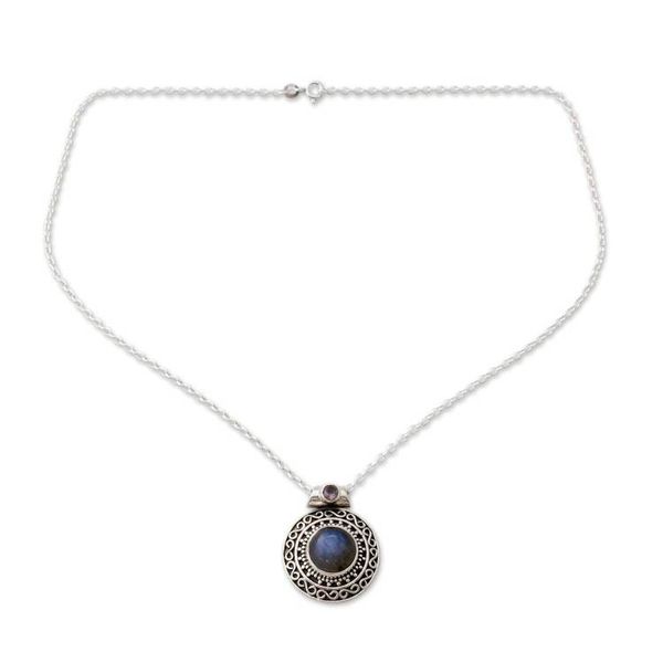Alternate image for Handcrafted Mughal Style Labradorite and Amethyst Necklace Aurangabad Princess