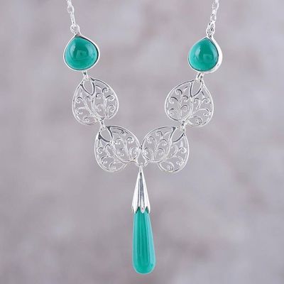 Primary image for Green Onyx Sterling Silver Nature Leaf Pendant Necklace Forest Style