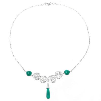 Alternate image for Green Onyx Sterling Silver Nature Leaf Pendant Necklace Forest Style