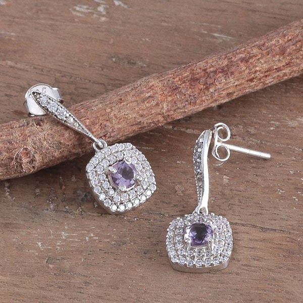 Alternate image for Faceted Prong Amethyst and Cubic Zirconia Dangle Earrings Wise Glow