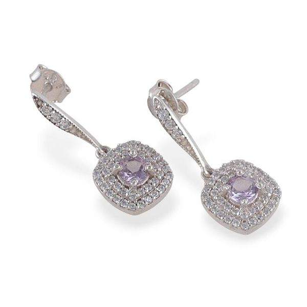 Alternate image for Faceted Prong Amethyst and Cubic Zirconia Dangle Earrings Wise Glow