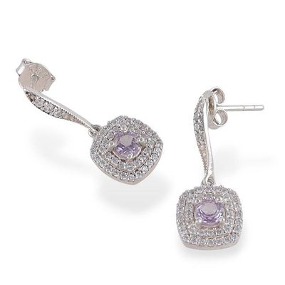 Alternate image for Faceted Prong Amethyst and Cubic Zirconia Dangle Earrings Wise Glow