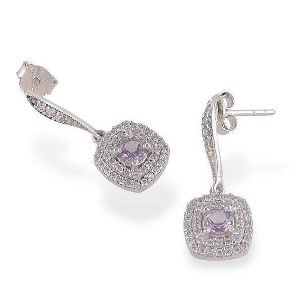 Alternate image for Faceted Prong Amethyst and Cubic Zirconia Dangle Earrings Wise Glow