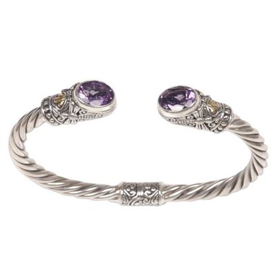 Alternate image for Hand Made Gold Accent Amethyst Cuff Bracelet Indonesia Dragonfly Den in Purple