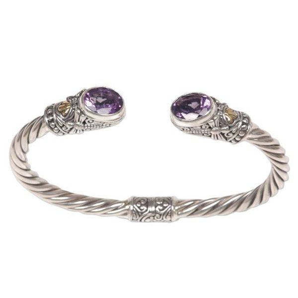 Alternate image for Hand Made Gold Accent Amethyst Cuff Bracelet Indonesia Dragonfly Den in Purple