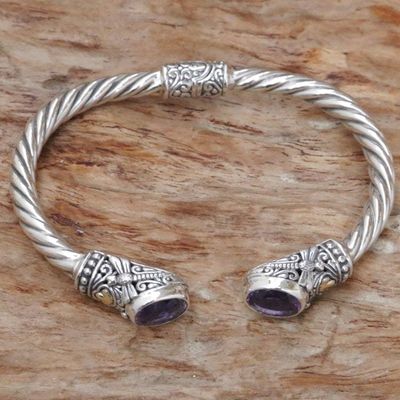 Alternate image for Hand Made Gold Accent Amethyst Cuff Bracelet Indonesia Dragonfly Den in Purple