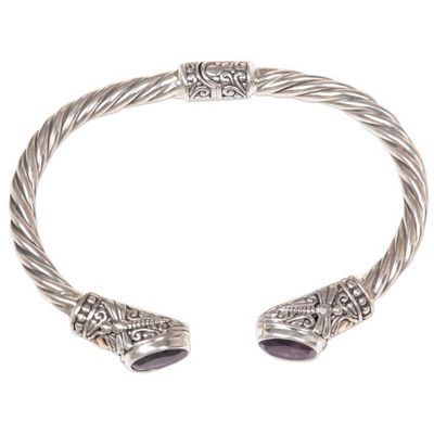 Alternate image for Hand Made Gold Accent Amethyst Cuff Bracelet Indonesia Dragonfly Den in Purple