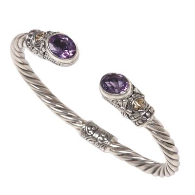 Alternate image for Hand Made Gold Accent Amethyst Cuff Bracelet Indonesia Dragonfly Den in Purple